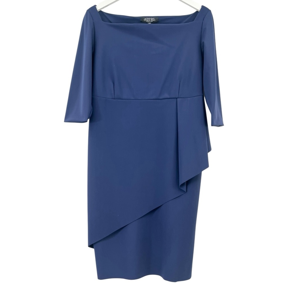 CHIARA BONI La Petite Robe Navy Blue Scoop Neck Fitted Half Sleeve Midi Dress